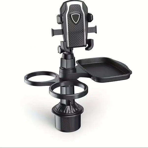 4-in-1 Car Phone Mount with Cup Holder, Food Tray &amp; Storage - Adjustable