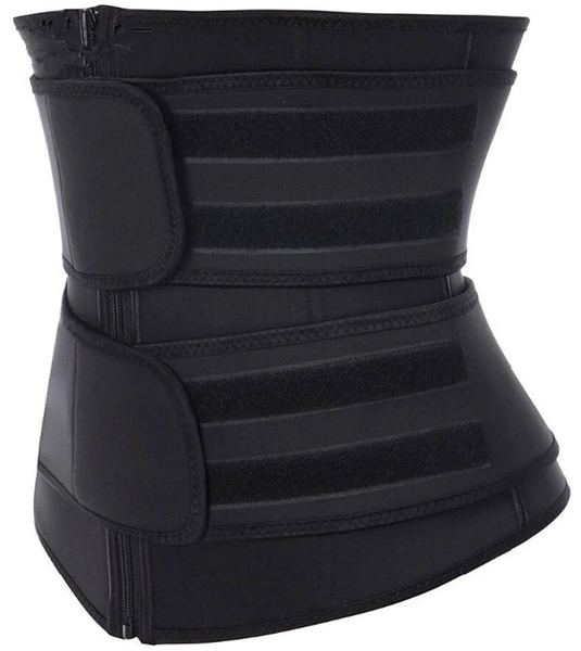 Waist Training Shaper with Zipper and Double Strap Corset - Black - S