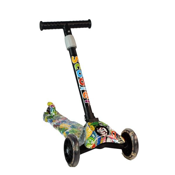 Scooter Foldable LED PU Flashing with Exercise Balance for Kids-Skull Theme