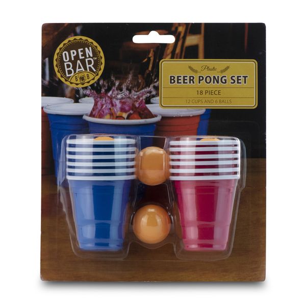 Open Bar - Drinking Game - Mini Beer Pong - Red &amp; Blue - 18 Piece