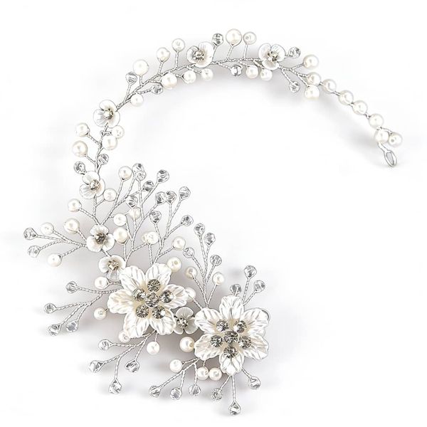 Women Bride Wedding Pearl Rhinestones Crystals Headband Hair Vine