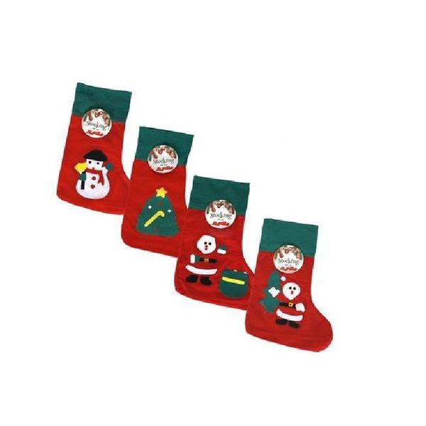 Pack of 4 Assorted Red Xmas Felt w Stockings