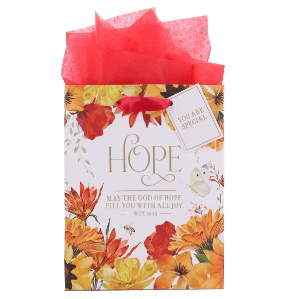 Medium Gift Bag with Gift Tag - Hope, Orange, Floral