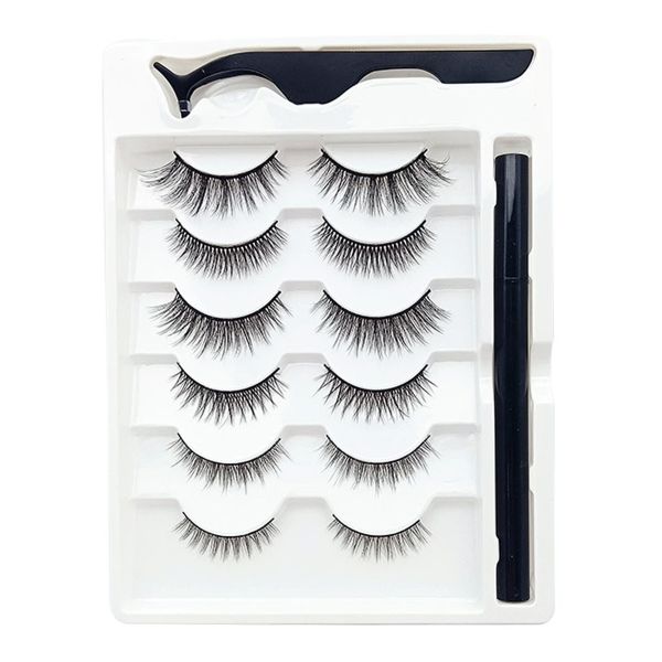 6-Pair Natural Magnetic 3D Eyelash Kit with Eyeliner &amp; Applicator
