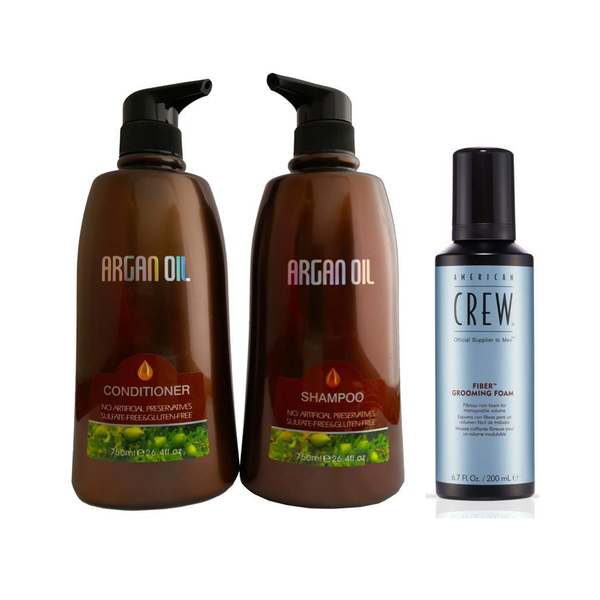 Moroccan Argan Oil Shampoo &amp; Conditioner 750ml + Fiber Grooming Foam 200ml