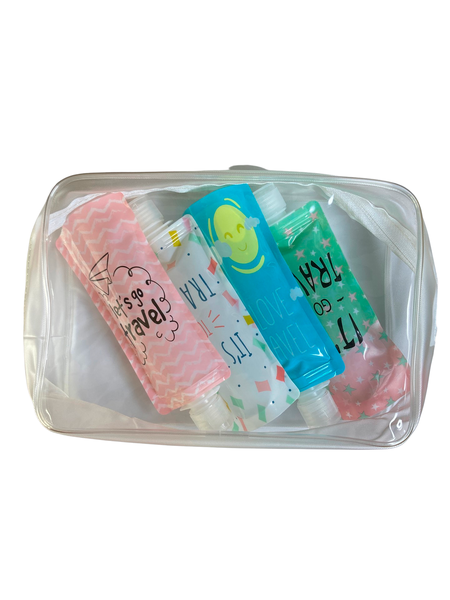 90ml Refillable Travel Spouts with a Toiletry Bag - Set of 4