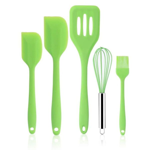 5 Pieces Non-Stick Silicone Utensil Set For Cooking and Baking-Green