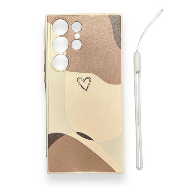 Brown Heart Pattern Cover With Lanyard For Samsung Galaxy