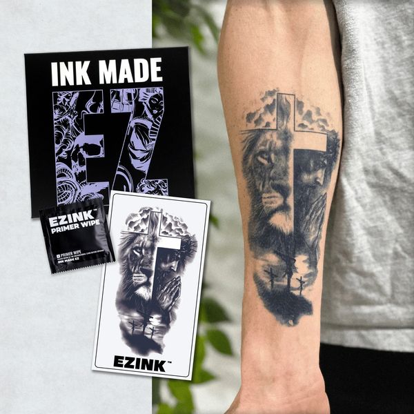 EZINK Jesus &amp; Lion Temporary Tattoo | Lasts 1-2 Weeks