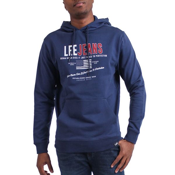 Lee-Faded Denim Hooded Sweat-Navy