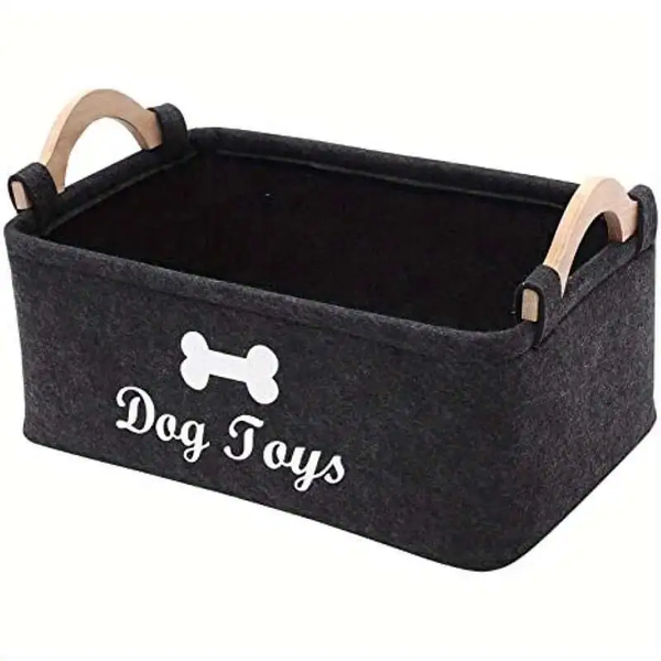 Pet Vinyl Felt Dog Toy Storage Basket With Handles For Toy - 38cm