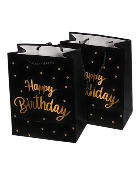 Gold and Black Happy Birthday Gift Bag