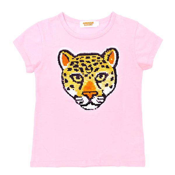 Kids Pink T Shirt Short Sleeve Tee - Leopard - 100% Cotton - African Safari