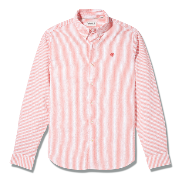 Timberland Stripe Seersucker Long Sleeve Shirt In Pink