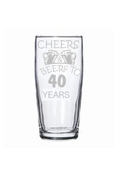Willy Beer Glass - Etched - 40th Birthday - Cheers &amp; Beers - Set of 2