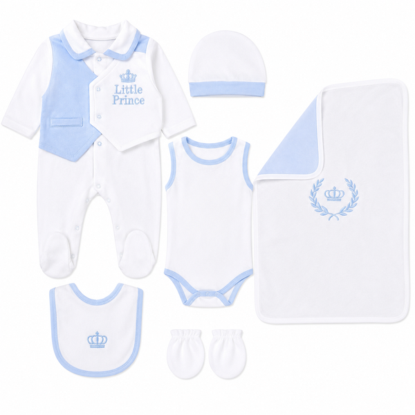 Little Prince Newborn 6 Piece Baby Gift Set Blue &amp; White