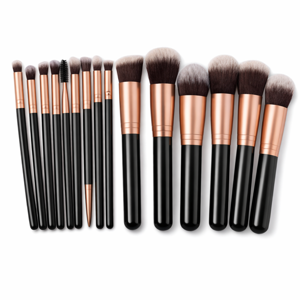 14-Piece Makeup Brush Set with PU Envelope bag | Black &amp; Champagne