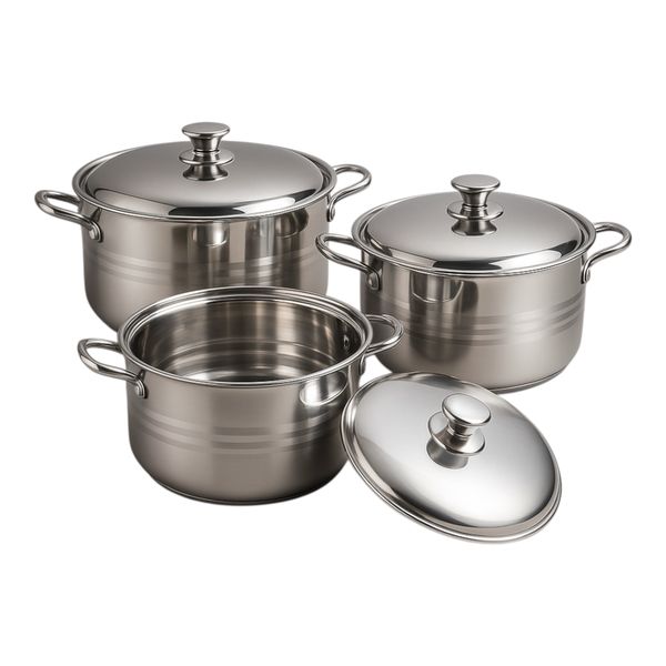 Stock Pot Set 6pc Stainless steel 8.6/10.5/12.8L Rolux