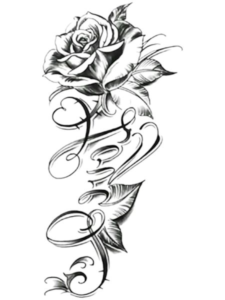 Love-Themed Artistic Rose Temporary Tattoo - Black