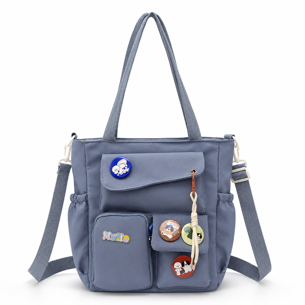 Nylon Tote Bag with Adjustable Strap, Multi Pocket Crossbody Handbag