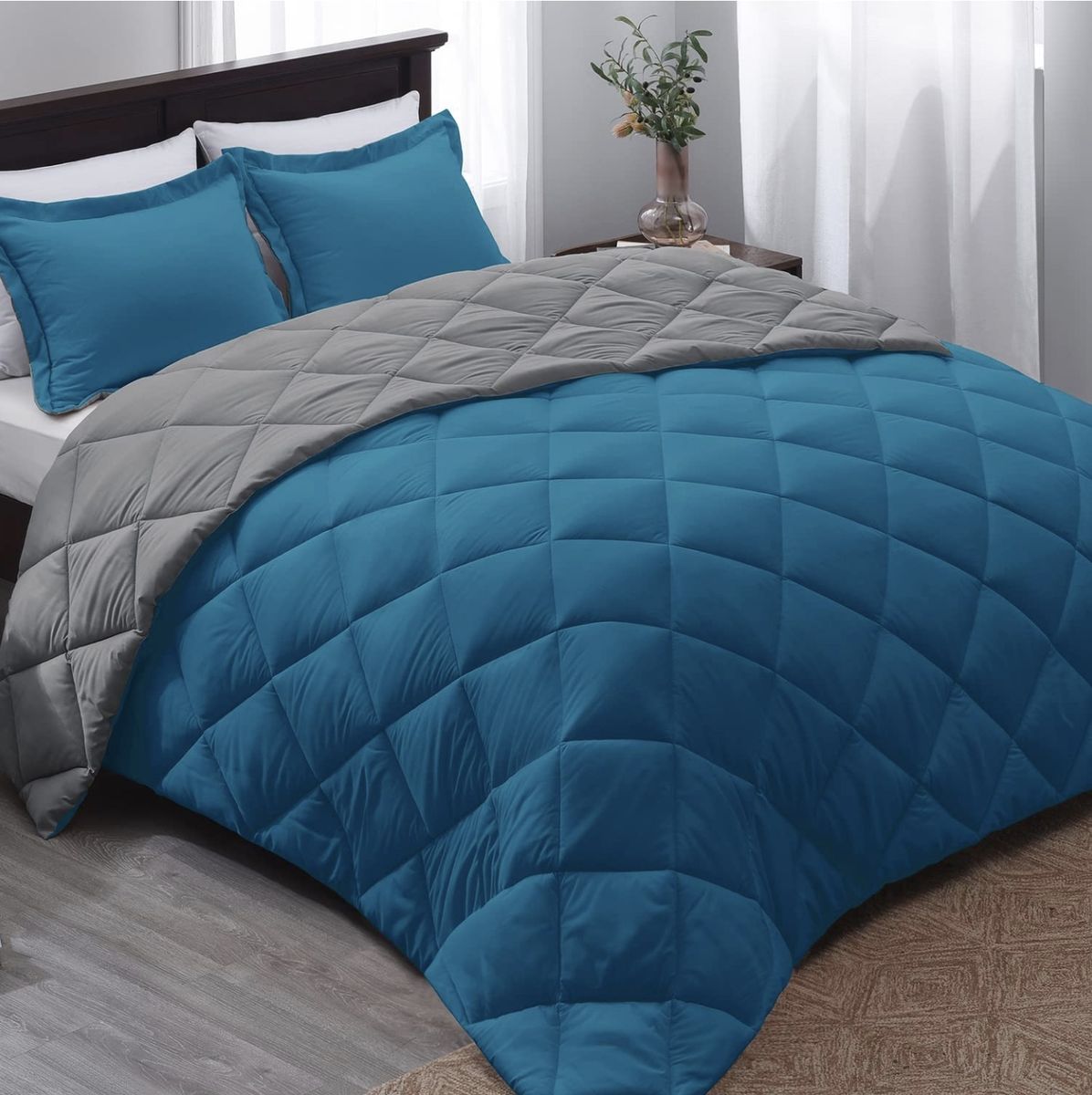 Reversible Comforter Set 5 Piece Black/Light Grey Lightweight Bedspread, Shop Today. Get it Tomorrow!