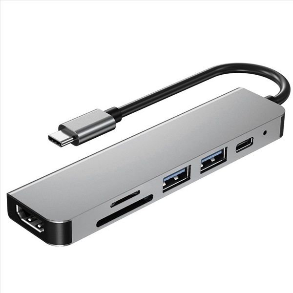 6 In 1 Usb Type C Hub Adapter With 4K 30Hz Hdmi-Multiport Reader