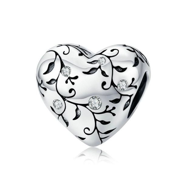 925 Sterling Silver Flower Heart Charm - Rose