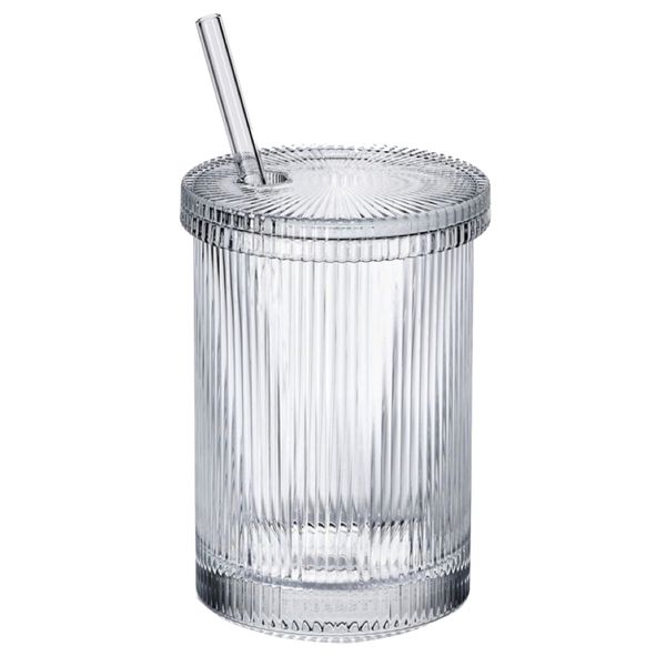 Home Multifunctional Heat Resistant Glass Mug With Lid &amp; Straw (390ml)