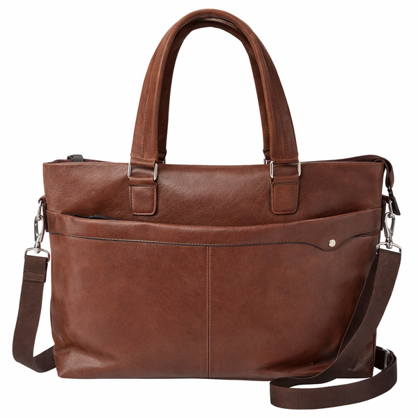 Classic PU Leather Tote Handbag with Shoulder Strap - Brown