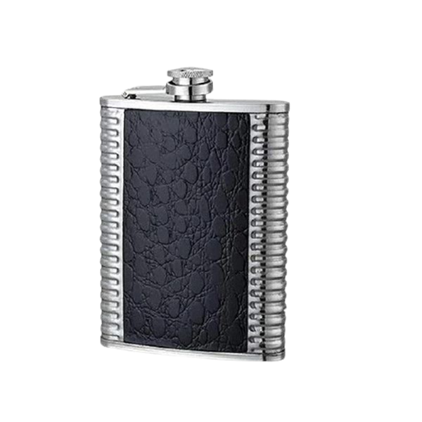 Stainles Steel Flask with Black Leather