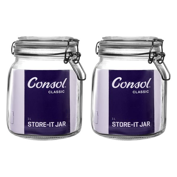 Consol Store It Jar with Clip Top Lid 1lt - 2 Pack