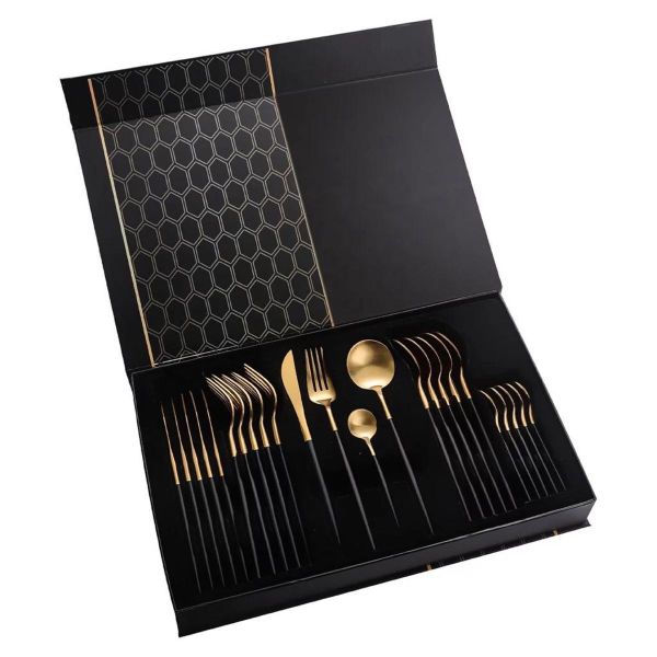 Black and Gold Stainless Steel Cutlery Set - 24-Piece