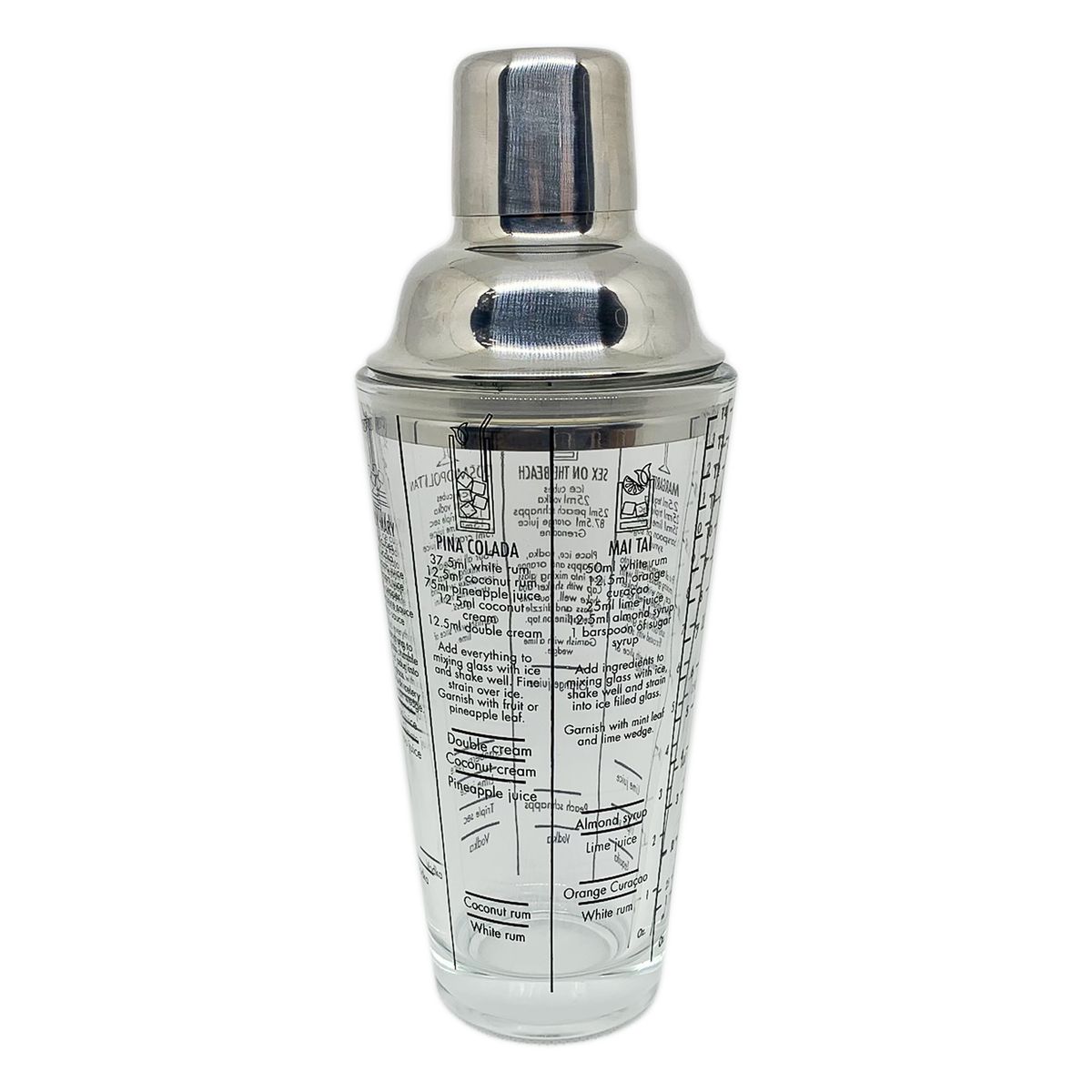 Bar Butler Cocktail Shaker with 6 Recipe Measures Glass & St Steel, 400ml