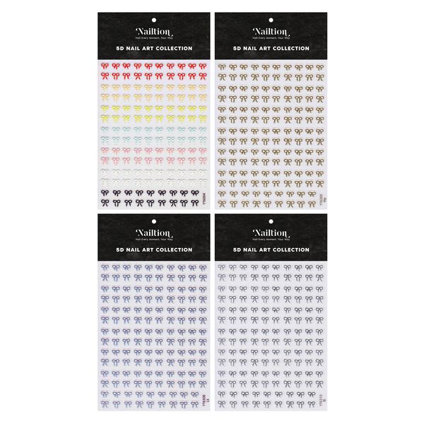 Nailtion 5D Embossed Gold &amp; Silver Nail Art Stickers - Mixed Bows