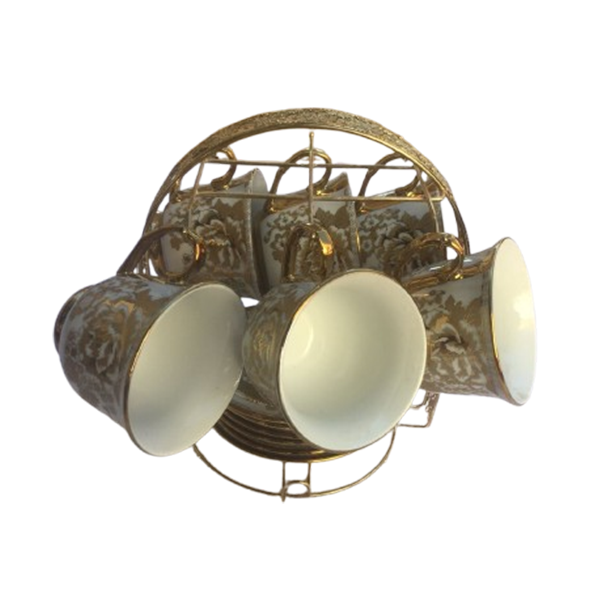 13 Piece Elegant White and Gold Tea Cup Set
