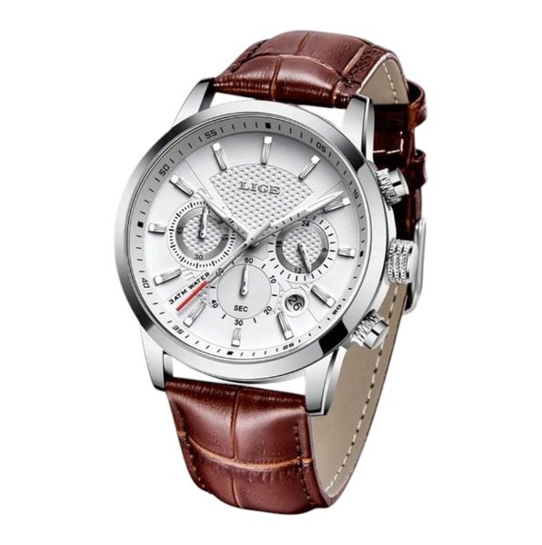 LIGE - Quartz Watch For Men With Chronograph &amp; Calendar - Brown