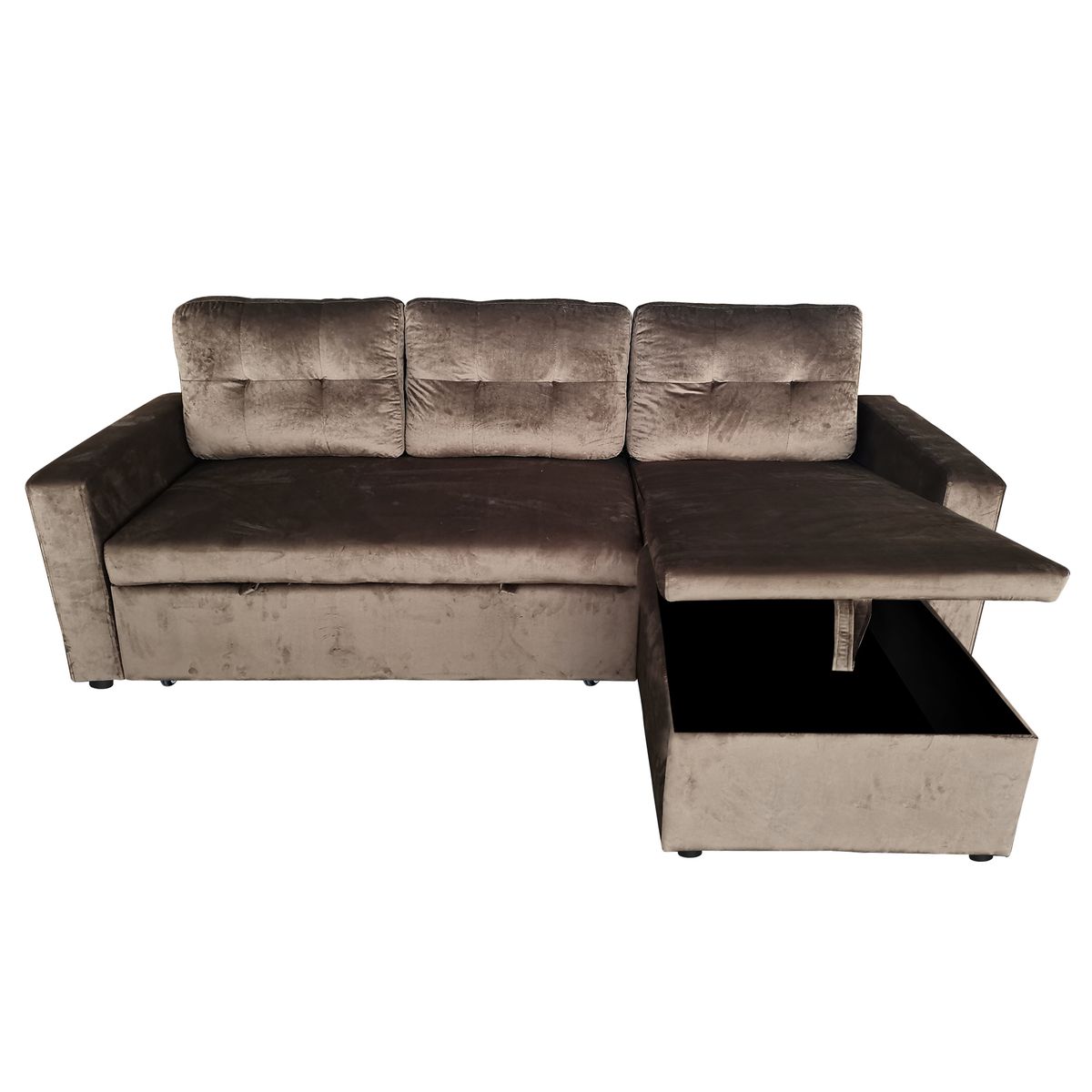 L Shape Velvet 3 Seater PullOut Corner Sofa Bed with Storage Sleeper