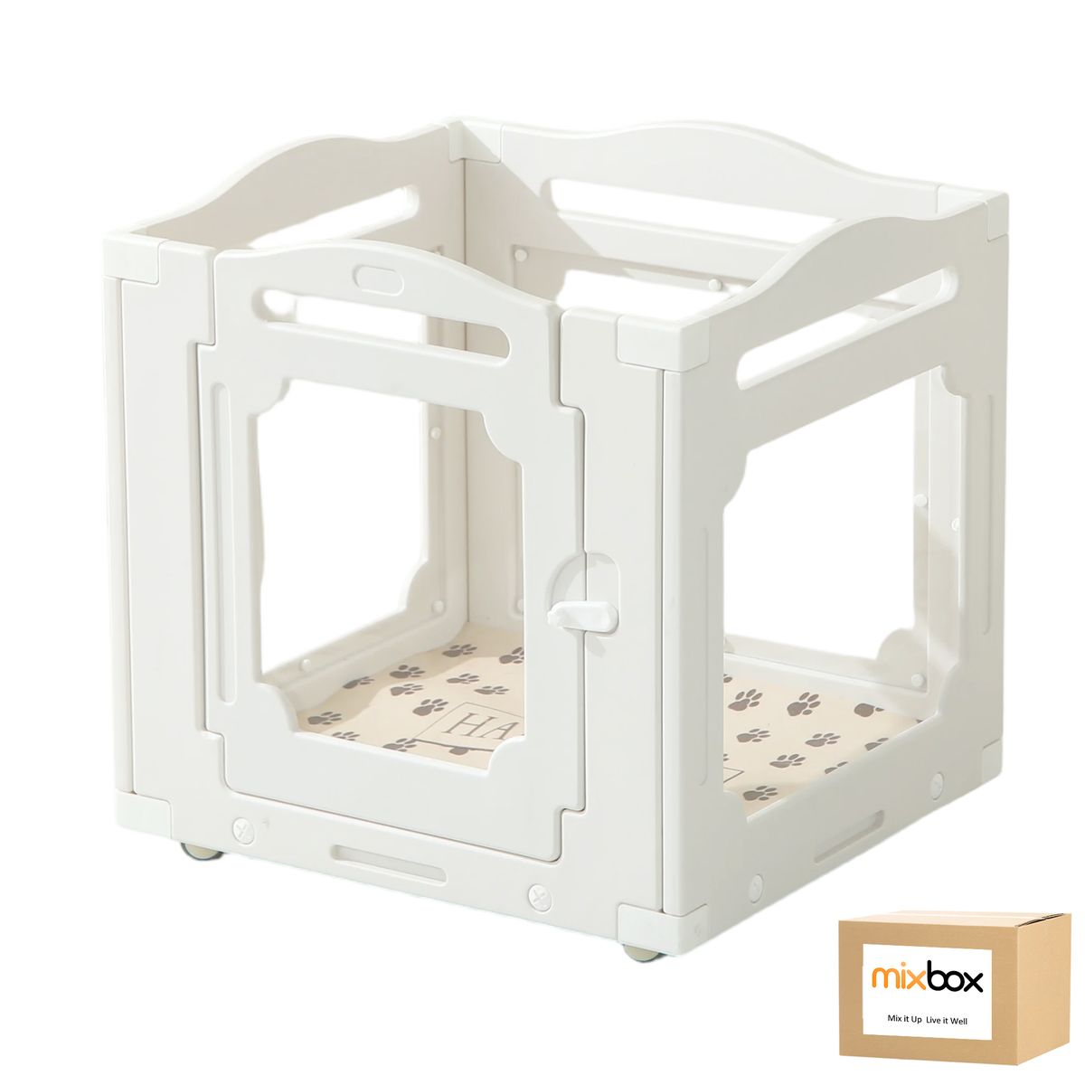 Mix Box Acrylic Dog Playpen with Wheels(5-Panel), for S/M Pets