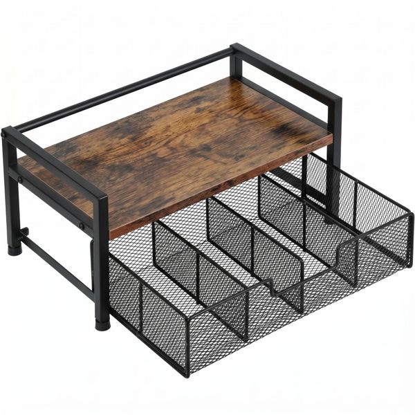 Wooden Tea Bag Organizer with 8 Compartment Drawer
