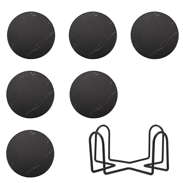 Coasters for Drinks, Ceramic Stone Coaster Set with Metal Black
