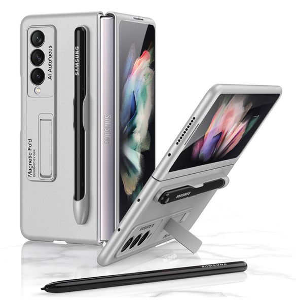 Flip Case Holder Pen Slot Compatible with Samsung Galaxy Z Fold 3 Silver