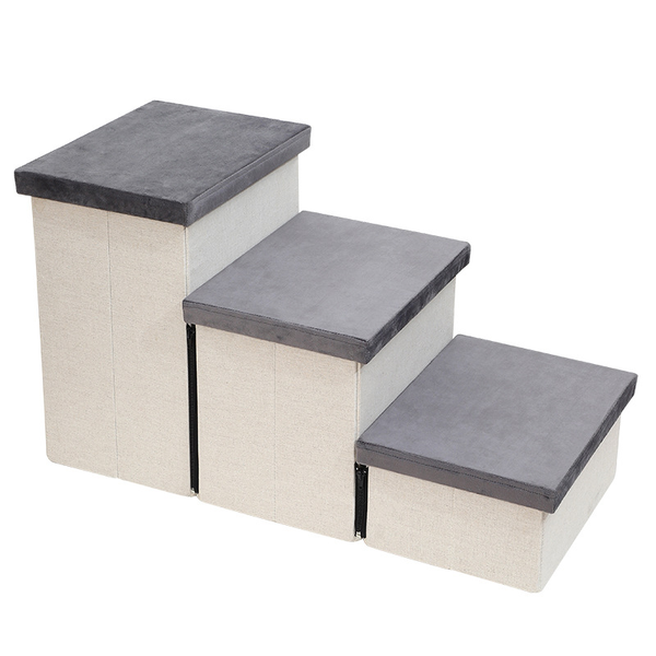 Foldable Adjustable Dog Steps Stairs With 3 Storage Boxes For Bed Couch
