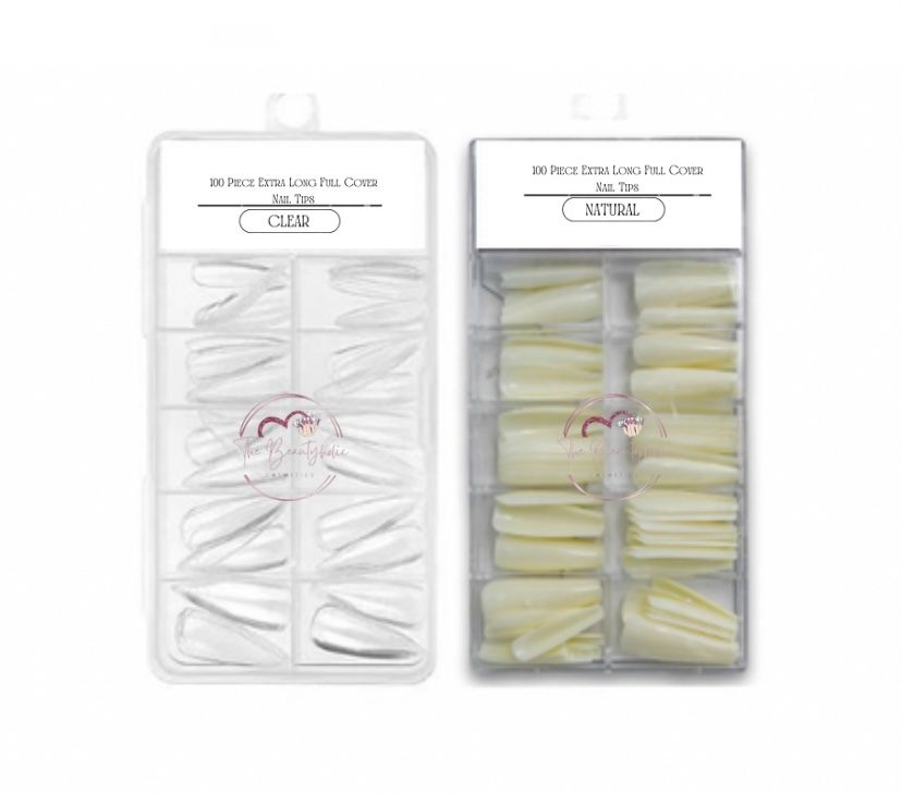 The Beautyholic Extra Long Full Cover Nail Tips Clear & Natural - 2x100 ...