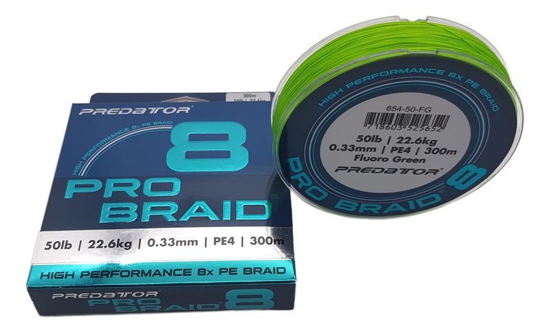 Predator Pro Braid 50lb 22.6kg Fluro Green 300m 8x PE Fishing Line