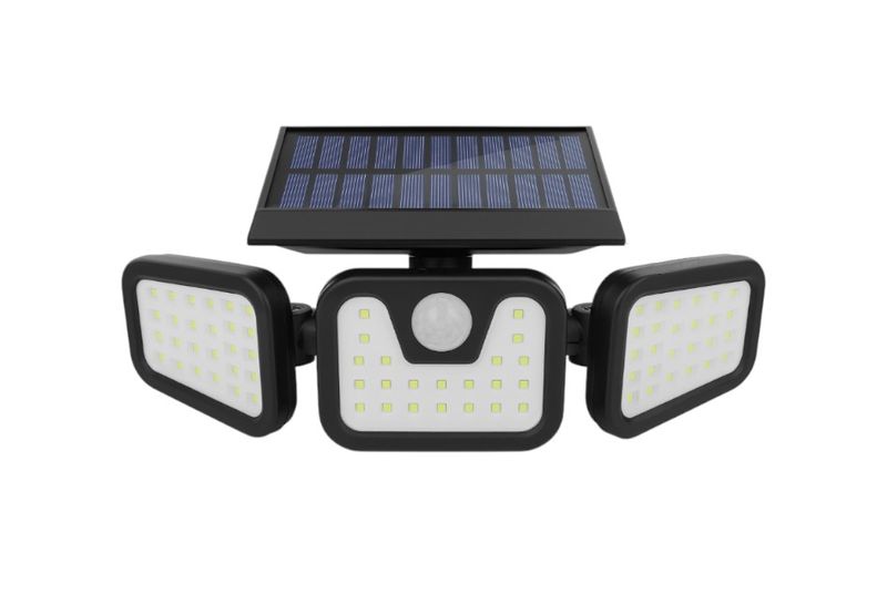 74 LED Solar Powered 3-Headed Motion Sensor Wall Light - Black