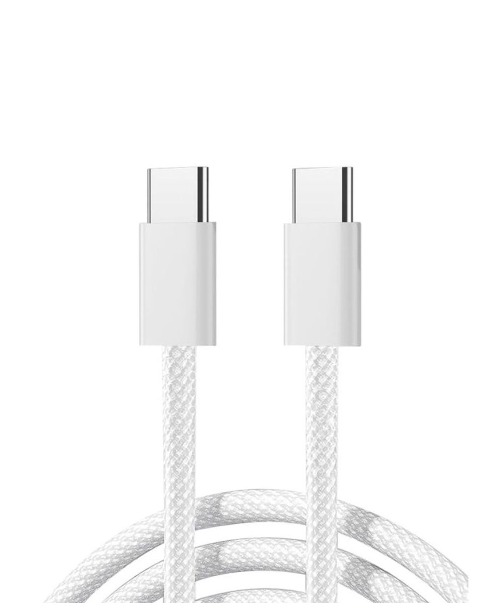 Fast charging nylon braided usb type c to usb type c data cable white