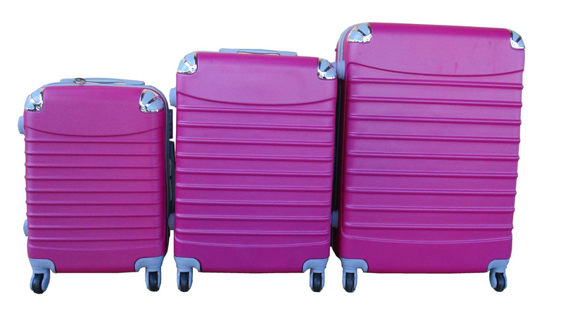 Hot Pink ABS 3-Piece Spinner Luggage Set with Telescoping Handles &amp; Locks