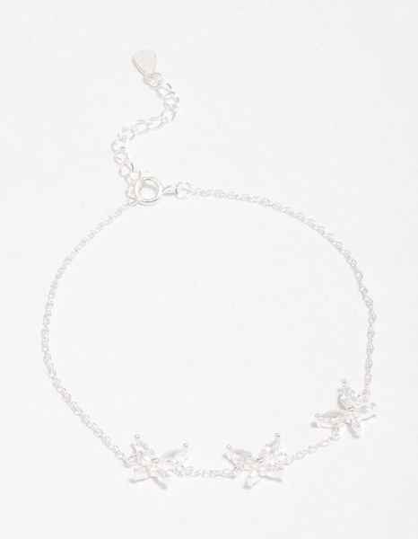 Sterling Silver Cubic Zirconia Triangular Butterfly Bracelet