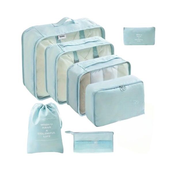 7 piece Travel Storage Bag Set-Light Blue