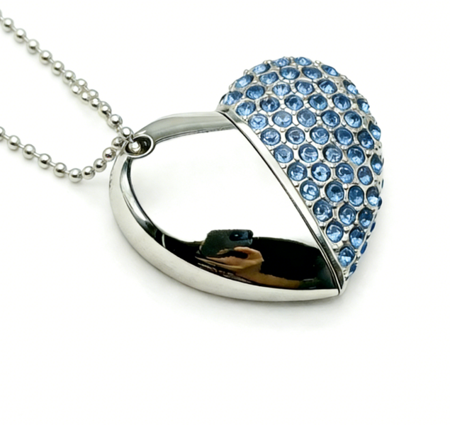64GB Heart Shaped USB Flash Drive with Blue Crystals - Fashionable Jewelry